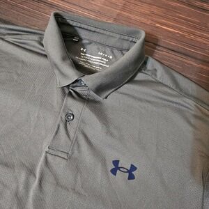 Under Armour Polo Loose‎ Performance Shirt Large Blue Golf Gray Short Sleeve
